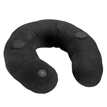 Grey neck pillow with massage function and built-in speakers as a perfect winter gadget