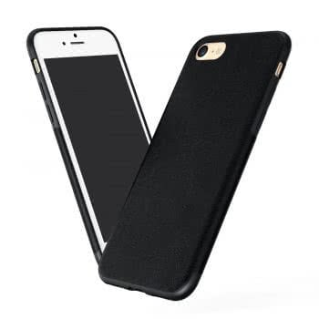 Black iPhone case made of leather from back and front view