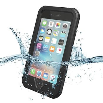 Black iPhone case for outdoors displayed in water