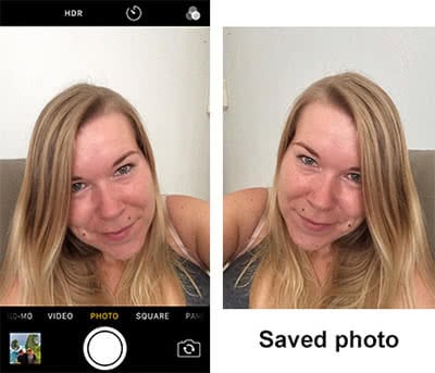 Screenshots show how iOS switches the photo over to make it back-to-front, when it saves the selfie