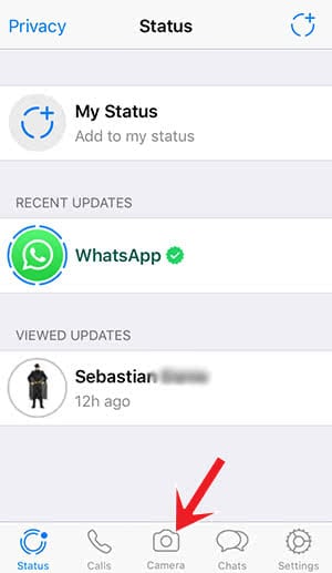 For immediate status updates, use the new Camera feature in the main menu of WhatsApp