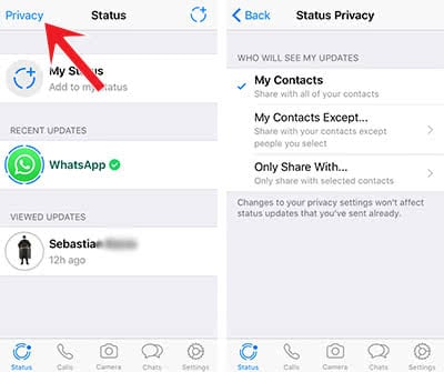 Add privacy settings to your WhatsApp status