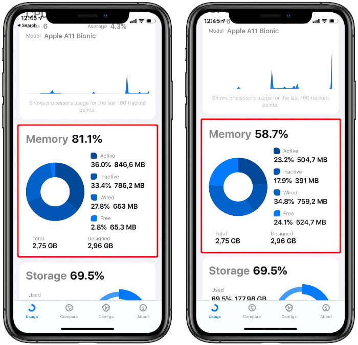 iPhone memory utilization in Usage app