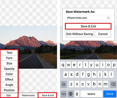 Screenshots show how to customize the watermark for your iPhone