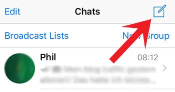 Tap icon for "new message" to see all your WhatsApp contacts