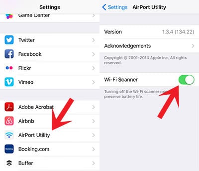 Turn on Wi-Fi scanner in iPhone settings