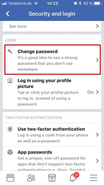 Facebook Password Change