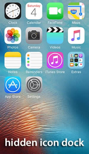 Screenshot of iPhone Home Screen with a hidden icon dock