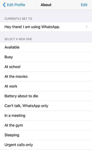 Change WhatsApp status in About section