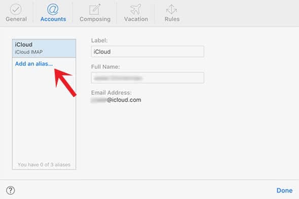 Create an alias for iCloud Mail