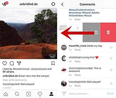 Delete a single comment on your post in Instagram