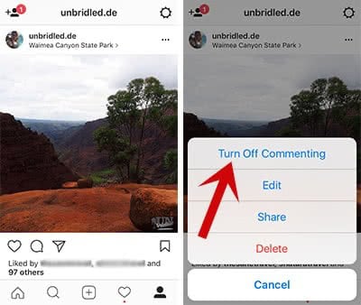 Turn off commenting on existing posts on Instagram