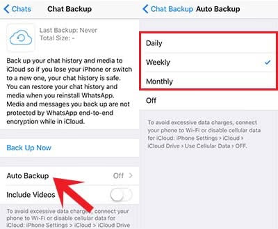 Activate automatic backup for WhatsApp chats