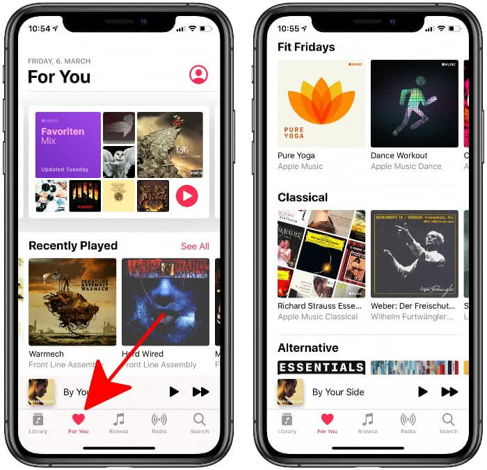 "For You" tab in Apple Music