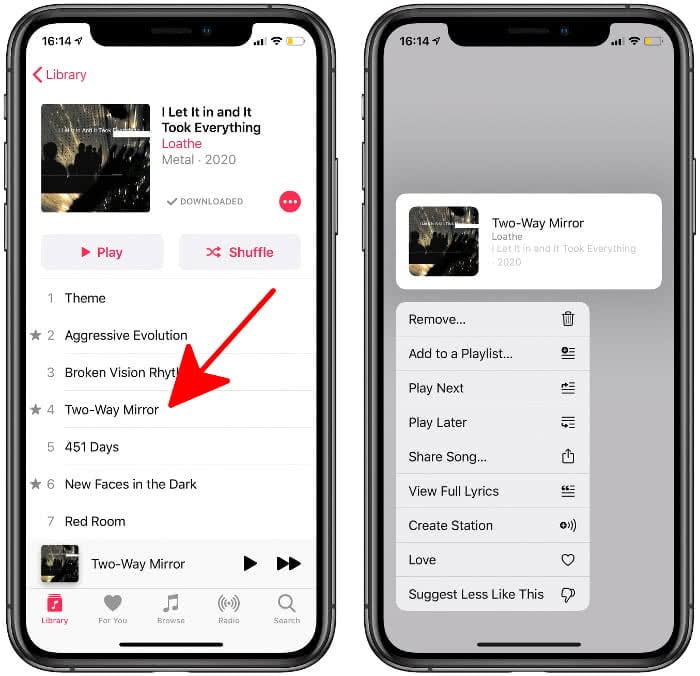 Settings menu in Apple Music