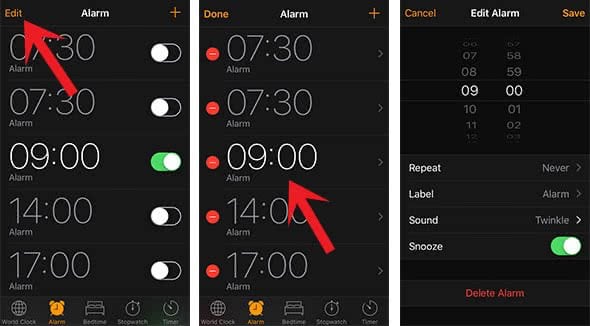Edit the alarm on your iPhone
