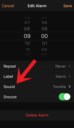 Change the sound of the alarm in Clock settings