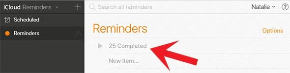 Open the completed reminders in order to delete them