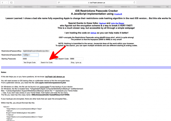 Let the software decrypt the values of the restriction passcode