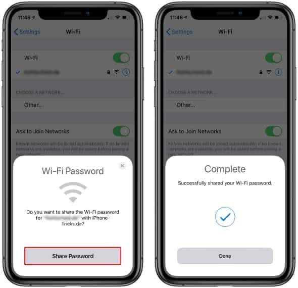 Share WiFi password on iPhone