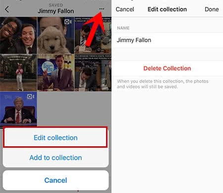 Edit or deleting collections on Instagram