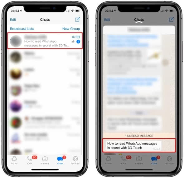 Preview WhatsApp messages on iPhone using 3D Touch