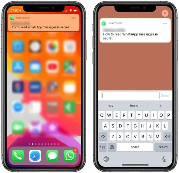 Preview WhatsApp messages on iPhone using notifications