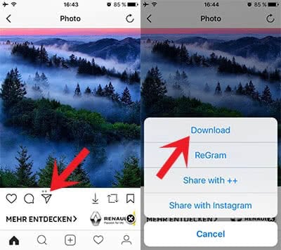 Download a photo from another Instagram account with Instagram ++
