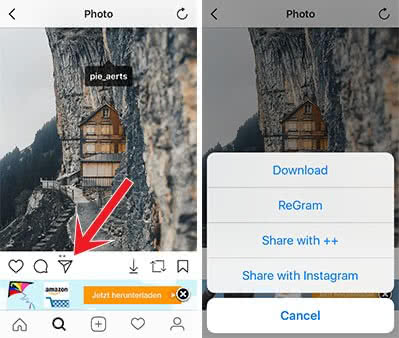 Instagram ++ has more options to share the post, such as repost the photo