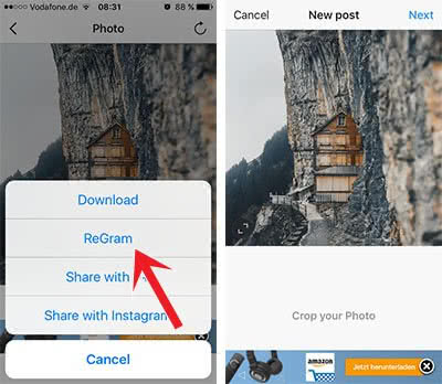 ReGram will allow you to repost a photo on your account