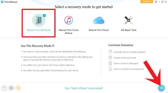 Start the iPhone scan to recover deleted files on your iPhone