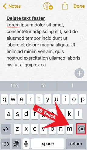Deleting text faster with 3D Touch in Notes app