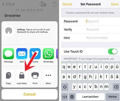 Protect your notes with password or Touch ID