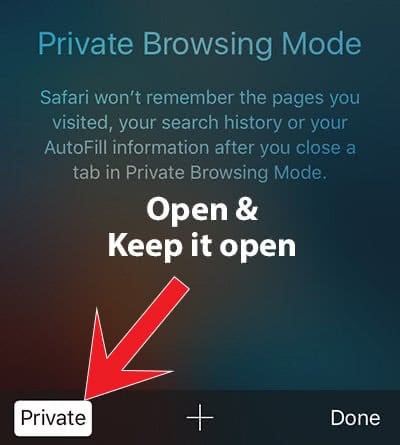 Keep Private Tab open to automatically start Safari in private mode