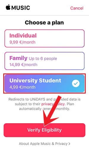 Apple Music For Students Only USD 4.99 Per Month