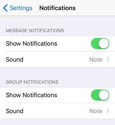 Activate notifications for messages in WhatsApp settings