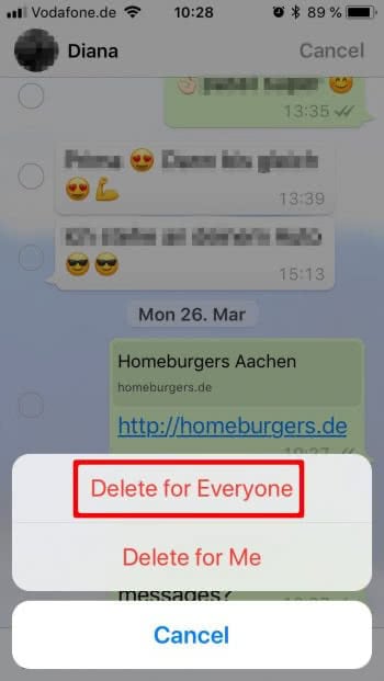 WhatsApp: Delete Sent Messages