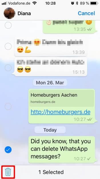WhatsApp: delete sent Messages