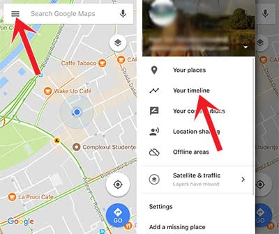 Where to find your timeline in Google Maps app in order to use the location history