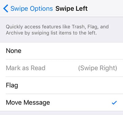 Swipe gesture configuration for Mail app