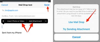 Send large attachments by using Mail Drop via Mail app