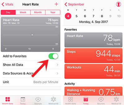 Add favorites in Health app for easy overview