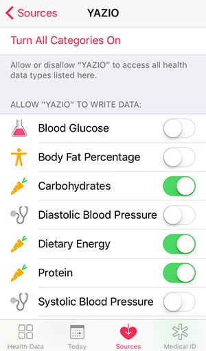 Data source of applications in Health app