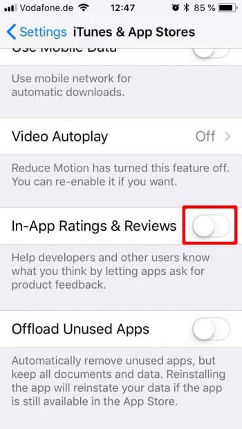Disable Requests for App Reviews and In-App Ratings