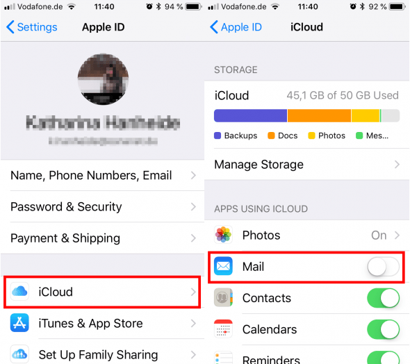 Activate iCloud Mail in iPhone Settings