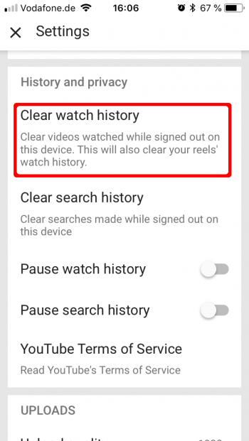 YouTube Privacy & History - clear Watch History