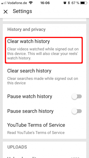 Youtube search history discount iphone