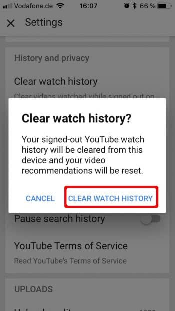 YouTube - clear Watch History