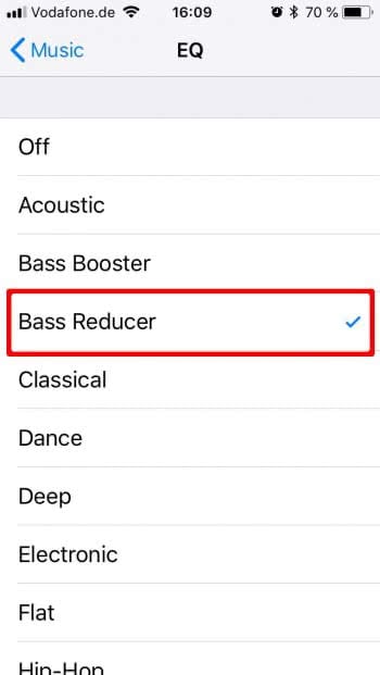قم بتمكين Bass Reducer على iOS