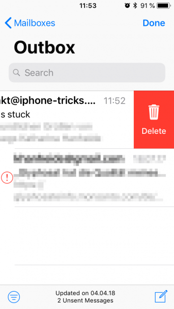 emails getting stuck in outbox on iphone